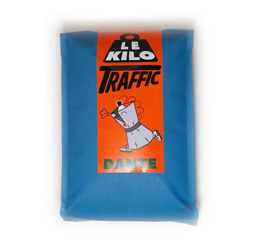 A bag of dante st.espresso coffee by traffic on a white background
