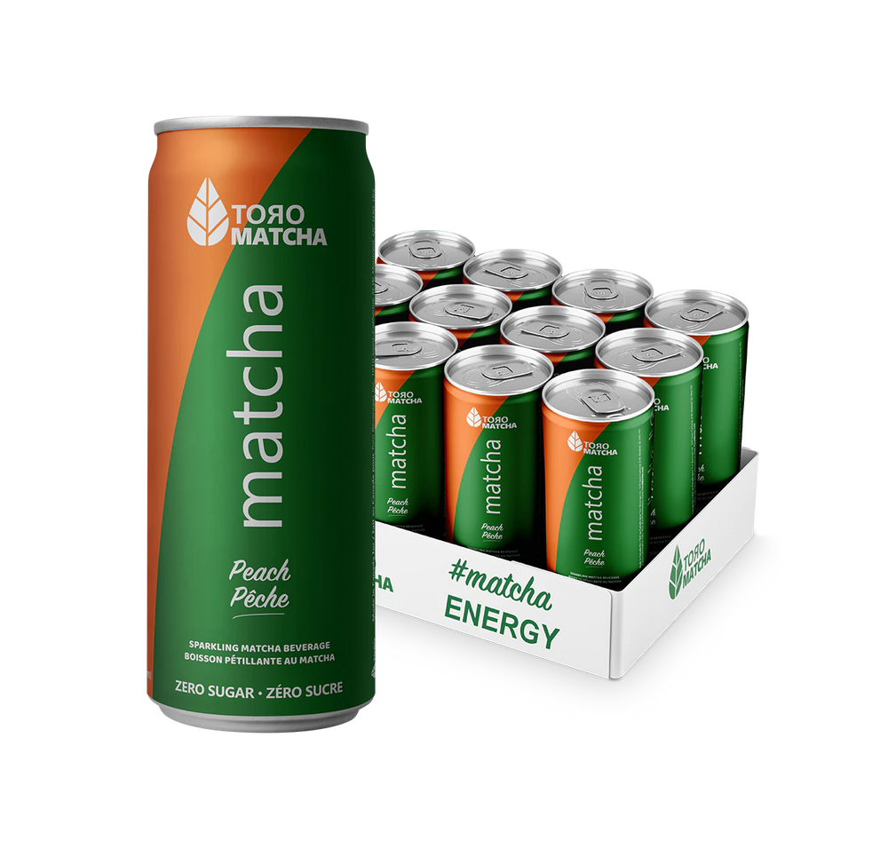 A 12 pack of ToroMatcha Peach energy drink on a transparent background