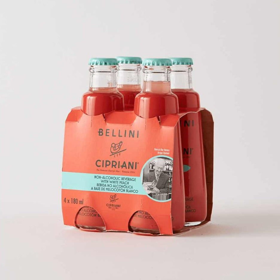 alcohol-free Bellini Cipriani Four pack on a white background